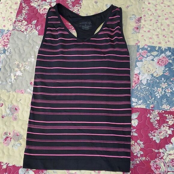BCG Sz S Black Pink Stripe Shelf Bra Tank Exercise Yoga Running 623 - Picture 1 of 6